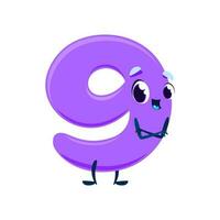 Cartoon cute funny number nine character with eyes vector