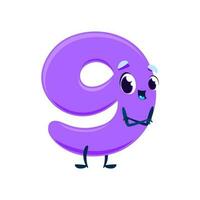 Cartoon cute funny number nine character with eyes vector