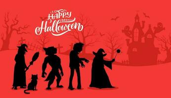 Halloween characters silhouettes vector background