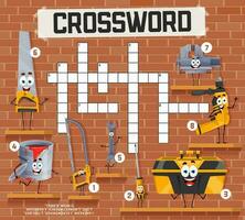 Crossword quiz game grid with cartoon work tools vector