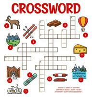 Switzerland Swiss items crossword puzzle worksheet vector