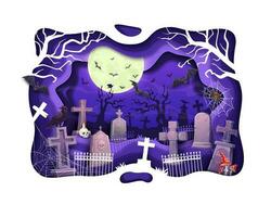 Halloween cemetery paper cut vector 3d effect