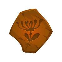 Cartoon ancient fossil, plant imprint in stone vector