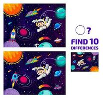 Find ten differences, galaxy landscape, astronaut vector