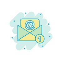 Mail envelope icon in comic style. Email message vector cartoon illustration pictogram. Mailbox e-mail business concept splash effect.