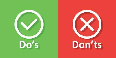 Do's and don'ts sign icon in flat style. Like, unlike vector illustration on white isolated background. Yes, no business concept.