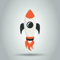 Cartoon rocket space ship icon in flat style. Spaceship vector illustration on white background. Start business concept.