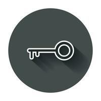 Key Icon vector illustration in line style. Unlock symbol for web site design, logo, app, ui with long shadow.