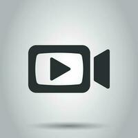 Video camera icon in flat style. Movie play vector illustration on white background. Video streaming business concept.