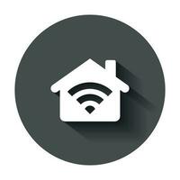 Smart home icon in flat style. House control vector illustration with long shadow. Smart home business concept.