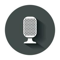 Microphone icon in flat style. Mic broadcast vector illustration with long shadow. Microphone mike speech business concept.