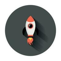 Rocket space ship icon in flat style. Spaceship vector illustration with long shadow. Rocket start business concept.