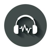 Headphone headset icon in flat style. Headphones vector illustration with long shadow. Audio gadget business concept.