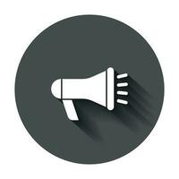 Megaphone speaker icon in flat style. Bullhorn audio announcement vector illustration with long shadow. Megaphone broadcasting business concept.
