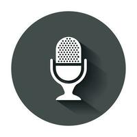 Microphone icon in flat style. Mic broadcast vector illustration with long shadow. Microphone mike speech business concept.