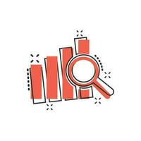 Vector cartoon financial forecast icon in comic style. Analytics financial forecast concept illustration pictogram. Diagram with loupe business splash effect concept.