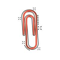 Vector cartoon paper clip attachment icon in comic style. Paperclip concept illustration pictogram. Attach file business splash effect concept.