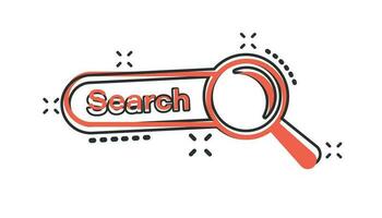 Vector cartoon search bar ui icon in comic style. Search website form illustration pictogram. Find search business splash effect concept.