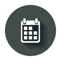 Calendar icon on vector illustration. Agenda icon in flat style with long shadow.