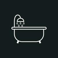 Bathtub vector icon. Bathroom shower vector illustration on black background.