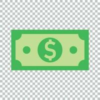 Dollar currency banknote icon in flat style. Dollar cash vector illustration on isolated background. Banknote bill business concept.