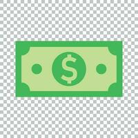 Dollar currency banknote icon in flat style. Dollar cash vector illustration on isolated background. Banknote bill business concept.