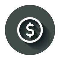 Coins stack icon in flat style. Dollar coin vector illustration with long shadow. Money stacked business concept.