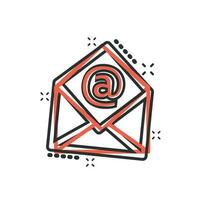 icono de sobre de correo de dibujos animados vectoriales en estilo cómico. pictograma de ilustración de signo de correo electrónico. concepto de efecto de salpicadura de negocio de correo. vector