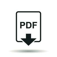 PDF icon. Flat vector illustration. PDF download sign symbol with shadow on white background.