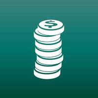 Money silhouette icon on green background. Coins vector illustration in flat style. Icons for design, website.