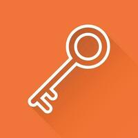 Key Icon vector illustration in flat style isolated on orange background. Unlock line symbol for web site design, logo, app, ui.