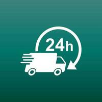 Delivery 24h truck with clock vector illustration. 24 hours fast delivery service shipping icon. Simple flat pictogram for business, marketing or mobile app internet concept