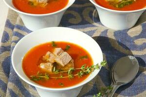 Winter tomato cream soup photo