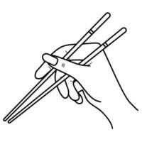 Hand holding Japanese chopsticks isolated on white background. Vector illustration.