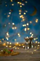 Arabic sweets on a wooden surface. photo