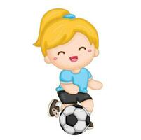 Little Girl Playing Soccer Ball Football Sport Activity Illustration Vector Clipart Cartoon Sticker Kids