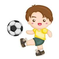 pequeño chico jugando fútbol pelota fútbol americano deporte actividad ilustración vector clipart pegatina dibujos animados niños