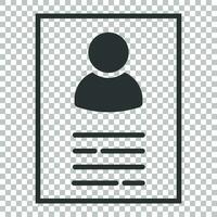 Resume icon in flat style. Contract document vector illustration on isolated background. Resume business concept.