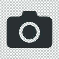 Photo camera icon in flat style. Photographer cam equipment vector illustration on isolated background. Camera business concept.