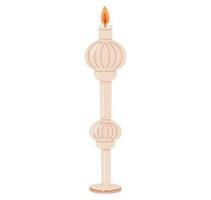 Vector isolated decorative old flat candle with candlestick.