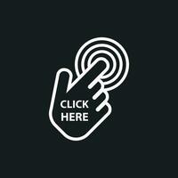 Click here icon. Hand cursor signs. White button flat vector illustration.