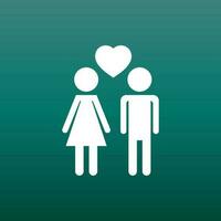 Vector man and woman with heart icon on green background. Modern flat pictogram. Simple flat symbol for web site design.