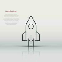 Rocket icon in flat style. Spaceship launch vector illustration on white isolated background. Sputnik  business concept.