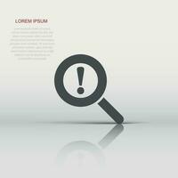 Risk analysis icon in flat style. Exclamation magnifier vector illustration on white isolated background. Attention business concept.