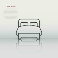 Bed icon in flat style. Bedroom sign vector illustration on white isolated background. Bedstead business concept.