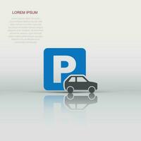 Car parking icon in flat style. Auto stand vector illustration on white isolated background. Roadsign business concept.