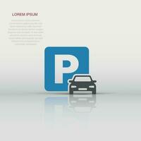 Car parking icon in flat style. Auto stand vector illustration on white isolated background. Roadsign business concept.