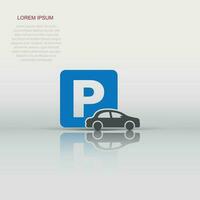 Car parking icon in flat style. Auto stand vector illustration on white isolated background. Roadsign business concept.