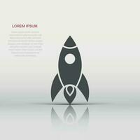 Rocket icon in flat style. Spaceship launch vector illustration on white isolated background. Sputnik  business concept.