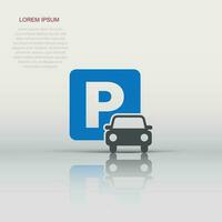 Car parking icon in flat style. Auto stand vector illustration on white isolated background. Roadsign business concept.